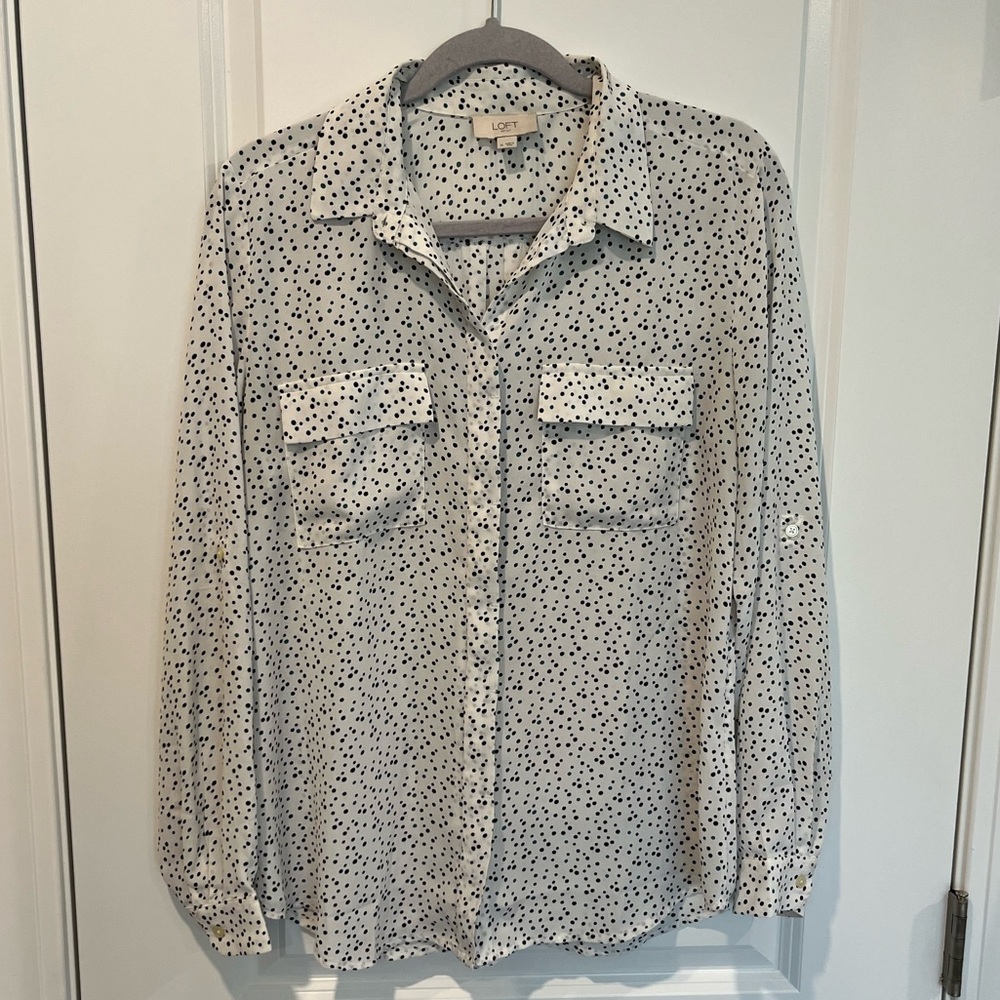Loft Button Up Polka Dot Blouse
